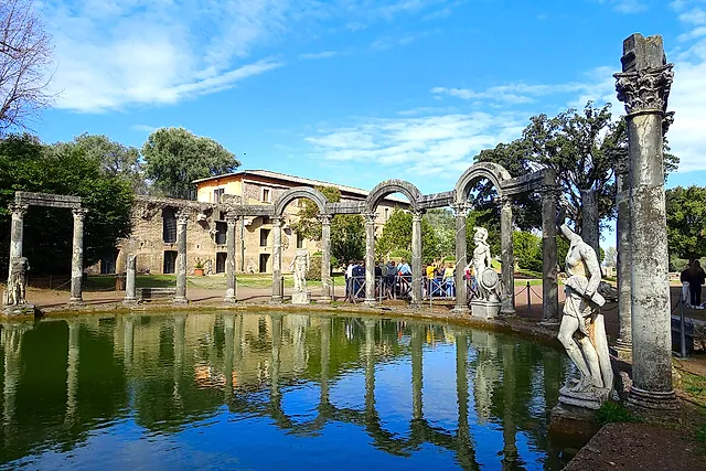 The Canopus pool lined with columns and statues at Hadrian's Villa, Tivoli